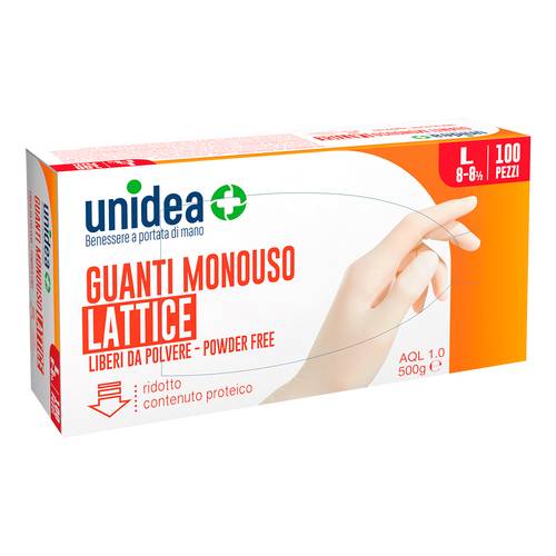 GUANTI IN LATTICE SENZA POLVERE UNIDEA MISURA LARGE 100 PEZZI - dottorbianchi.it