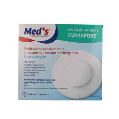 MEDS FARMAPORE MEDICAZIONE ADESIVA STERILE ROTONDA DIAMETRO 15CM 5 PEZZI - dottorbianchi.it