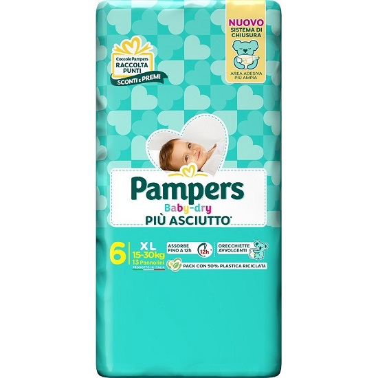 PAMPERS BABY DRY PANNOLINO DOWNCOUNT XL 13 PEZZI - dottorbianchi.it