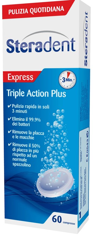 STERADENT TRIPLE ACTION PLUS 60 COMPRESSE PULENTI - dottorbianchi.it