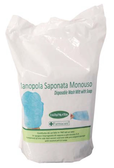 MANOPOLA MONOUSO PER LAVAGGI PARZIALI COMPOSTA DA UNA SPUGNA IN POLIESTERE SAPONATA E DA UN DRAPPO IN TESSUTO NON TESSUTO SENZA RISCIACQUO DETERGENTE A PH ISOCUTANEO - dottorbianchi.it