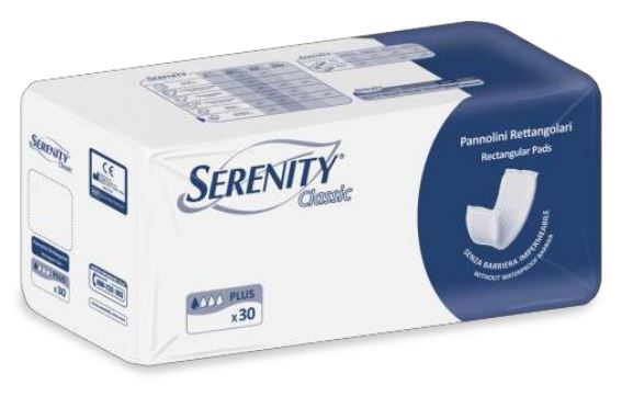 PANNOLONE PER INCONTINENZA FORMATO RETTANGOLARE SENZA BARRIERA SERENITY 30 PEZZI - dottorbianchi.it