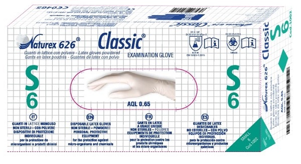 GUANTO IN LATTICE MONOUSO NON STERILE CON POLVERE NATUREX 626 CLASSIC MISURA SMALL 100 PEZZI - dottorbianchi.it