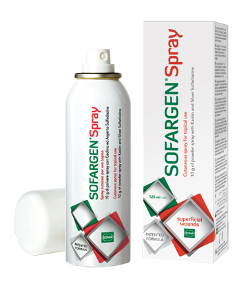 MEDICAZIONE IN POLVERE SPRAY CON CAOLINO E ARGENTO SULFADIAZINA 1% SOFARGEN SPRAY 10 G BOMBOLETTA PRESSURIZZATA 125 ML - dottorbianchi.it