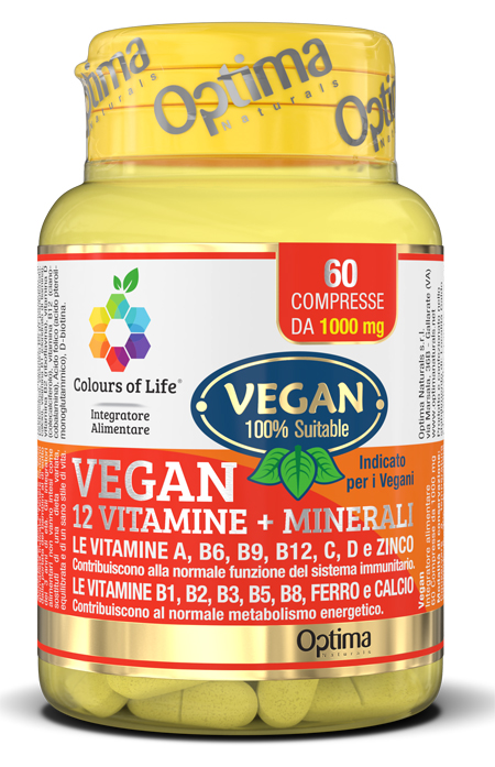 COLOURS OF LIFE VEGAN 12 VITAMINE + 3 MINERALI 60 COMPRESSE - dottorbianchi.it