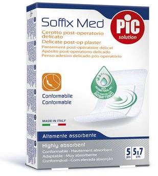 CEROTTO PIC SOFFIX MED IN TNT CON TAMPONE CENTRALE ASSORBENTE STERILE MONOUSO 5X7 CM ANTIBATTERICO 5 PEZZI - dottorbianchi.it
