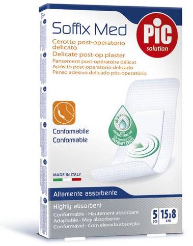 CEROTTO PIC SOFFIX MED IN TNT CON TAMPONE CENTRALE ASSORBENTE STERILE MONOUSO 15X8 CM ANTIBATTERICO 5 PEZZI - dottorbianchi.it