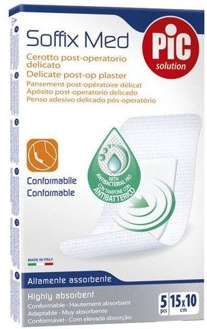 CEROTTO PIC SOFFIX MED IN TNT CON TAMPONE CENTRALE ASSORBENTE STERILE MONOUSO 10X15 CM ANTIBATTERICO 5 PEZZI - dottorbianchi.it