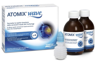 ATOMIX WAVE DISPOSITIVO PER IGIENE RINOFARINGEA ATOMIX SOLUZIONE SALINA 250 ML 2 PEZZI + TERMINALE NASALE + EROGATORE A SOFFIETTO - dottorbianchi.it