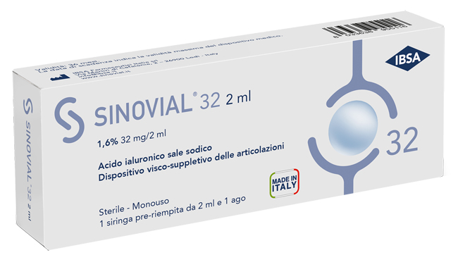 SIRINGA INTRA-ARTICOLARE SINOVIAL 32 ACIDO IALURONICO 1,6% 32 MG/2 ML 1 FS + AGO GAUGE 21 1 PEZZO - dottorbianchi.it