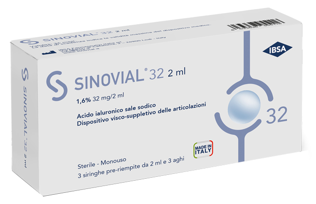 SIRINGA INTRA-ARTICOLARE SINOVIAL 32 ACIDO IALURONICO 1,6% 32 MG/2 ML 1 FS + AGO GAUGE 21 3 PEZZI - dottorbianchi.it