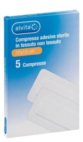 ALVITA GARZA COMPRESSA ADESIVA STERILE IN TESSUTO NON TESSUTO ESTENSIBILE BIANCO 10X15CM 5 PEZZI - dottorbianchi.it