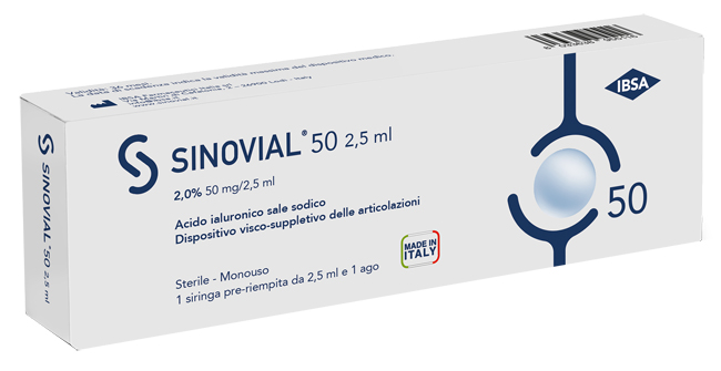 SIRINGA INTRA-ARTICOLARE SINOVIAL 50 ACIDO IALURONICO 2% 50 MG/2,5 ML 1 FS + AGO GAUGE 21 1 PEZZO - dottorbianchi.it