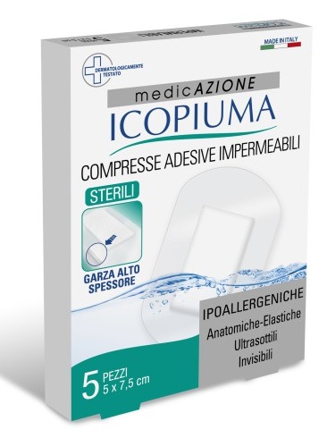 GARZA COMPRESSA ICOPIUMA MEDICATA POSTOPERATORIA 5X7,5 CM 5 PEZZI - dottorbianchi.it