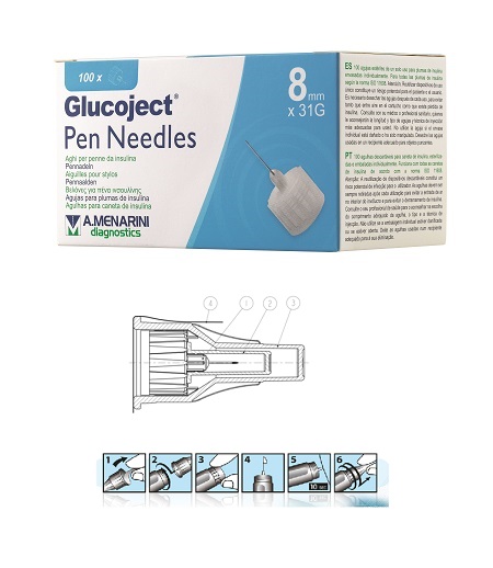 AGO PER PENNA DA INSULINA GLUCOJECT LUNGHEZZA 8 MM GAUGE 31 100 PEZZI - dottorbianchi.it