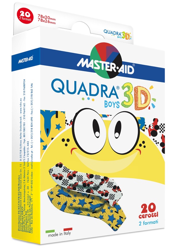 CEROTTO MASTER-AID QUADRA 3D BOYS 20 PEZZI ASSORTITI - dottorbianchi.it