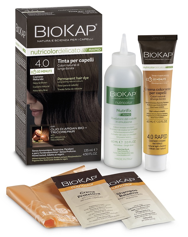 BIOS LINE  BIOKAP NUTRICOLOR DELICATO RAPID TINTA 4,00 CASTANO NATURALE 135 ML - dottorbianchi.it