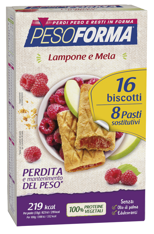 PESOFORMA BISCOTTI LAMPONE E MELA 16 BISCOTTI X 33G 8 PASTI SOSTITUTIVI - dottorbianchi.it