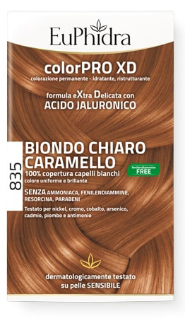 EUPHIDRA COLORPRO GEL COLORANTE CAPELLI XD 835 CARAMELLO 50 ML + ATTIVANTE + BALSAMO + GUANTI - dottorbianchi.it