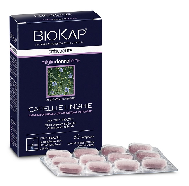 BIOKAP ANTICADUTA MIGLIO DONNA FORTE CON TRICOFOLTIL 60 COMPRESSE - dottorbianchi.it