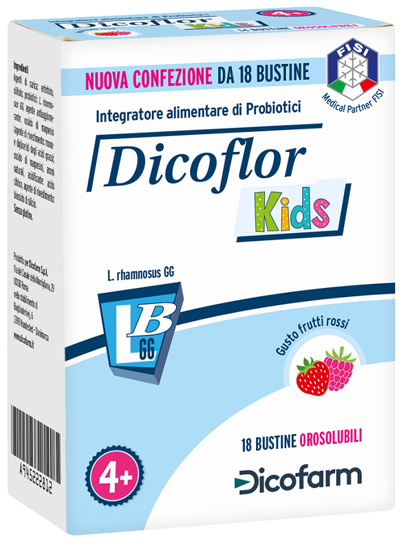 DICOFLOR KIDS 18 BUSTINE OROSOLUBILI GUSTO FRUTTI ROSSI - dottorbianchi.it