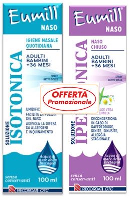EUMILL NASO BIPACK SPRAY SOLUZIONE ISOTONICA 100 ML + SOLUZIONE IPERTONICA 100 ML - dottorbianchi.it