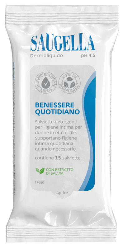 SAUGELLA DERMOLIQUIDO SALVIETTINE 15 PEZZI - dottorbianchi.it