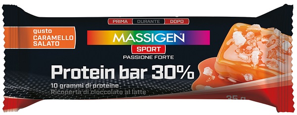 MASSIGEN SPORT PROTEIN BARRETTA 30% CARAMELLO SALATO 50 G - dottorbianchi.it