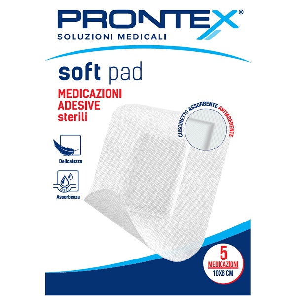 MEDICAZIONE ADESIVA STERILE PRONTEX SOFT PAD 10X6 CM 5 PEZZI - dottorbianchi.it