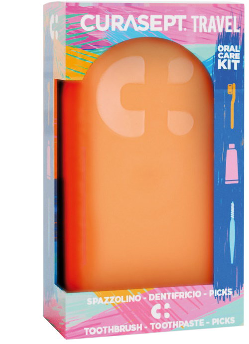 CURASEPT TRAVEL ARANCIO 1 SPAZZOLINO + 1 DENTIFRICIO 20 ML + 3 PICKS - dottorbianchi.it