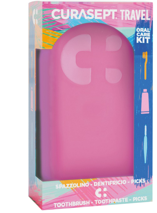 CURASEPT TRAVEL FUXIA 1 SPAZZOLINO + 1 DENTIFRICIO 20 ML + 3 PICKS - dottorbianchi.it