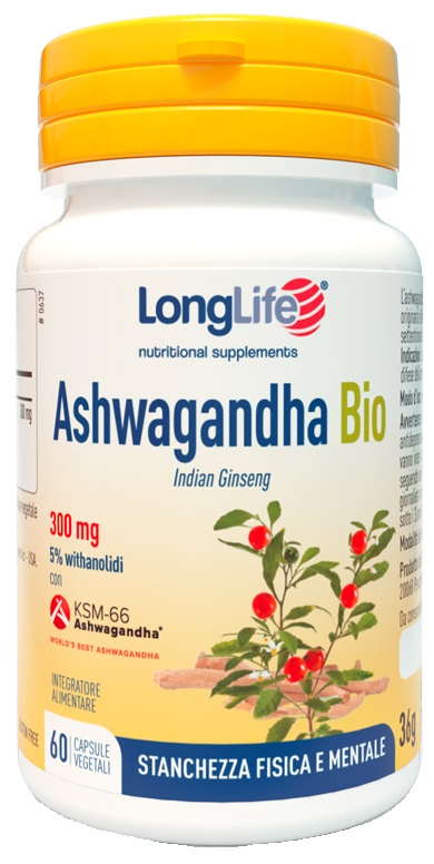 LONGLIFE ASHWAGANDHA BIO 5% 300 MG 60 CAPSULE VEGETALI - dottorbianchi.it