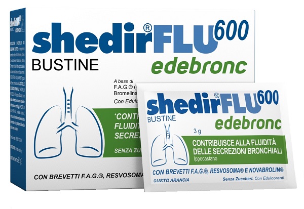 SHEDIRFLU 600 EDEBRONC 20 BUSTINE DA 3 G GUSTO ARANCIA, SENZA GLUTINE, NATURALMENTE PRIVO DI LATTOSIO, SENZA ZUCCHERI, CON EDULCORANTE - dottorbianchi.it