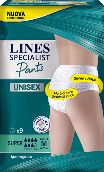 LINES SPECIALIST PANTS SUPER M X 9 PANNOLONE MUTANDINA INDOSSABILE COME NORMALE BIANCHERIA TIPO PULL-ON - dottorbianchi.it