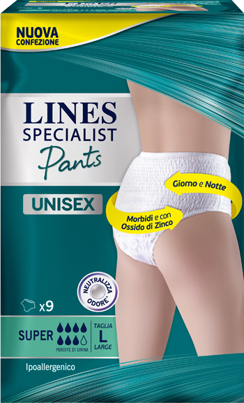 LINES SPECIALIST PANTS SUPER L X 9 PANNOLONE MUTANDINA INDOSSABILE COME NORMALE BIANCHERIA TIPO PULL-ON - dottorbianchi.it
