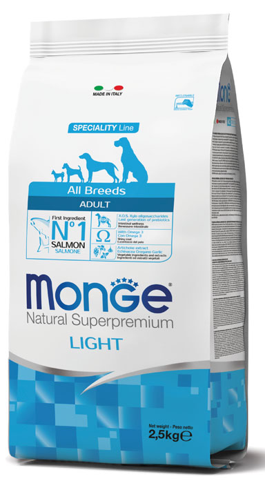 MONGE ALL BREEDS ADULT LIGHT SALMONE & RISO 2500 G - dottorbianchi.it