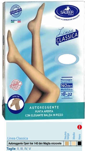 SAUBER AUTOREGGENTE OPEN TOE MAGLIA MICRORETE 140 DEN COLORE NEUTRO BEIGE TAGLIA 3 LINEA CLASSICA - dottorbianchi.it