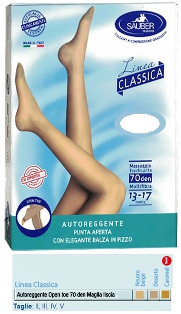 SAUBER AUTOREGGENTE OPEN TOE MAGLIA LISCIA 70 DEN COLORE NEUTRO BEIGE TAGLIA 2 LINEA CLASSICA - dottorbianchi.it
