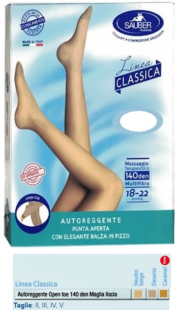 SAUBER AUTOREGGENTE OPEN TOE MAGLIA LISCIA 140 DEN COLORE NEUTRO BEIGE TAGLIA 2 LINEA CLASSICA - dottorbianchi.it
