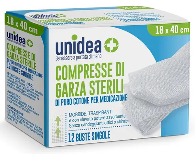 GARZA COMPRESSA UNIDEA COTONE 18 X 40 CM 12 PEZZI - dottorbianchi.it