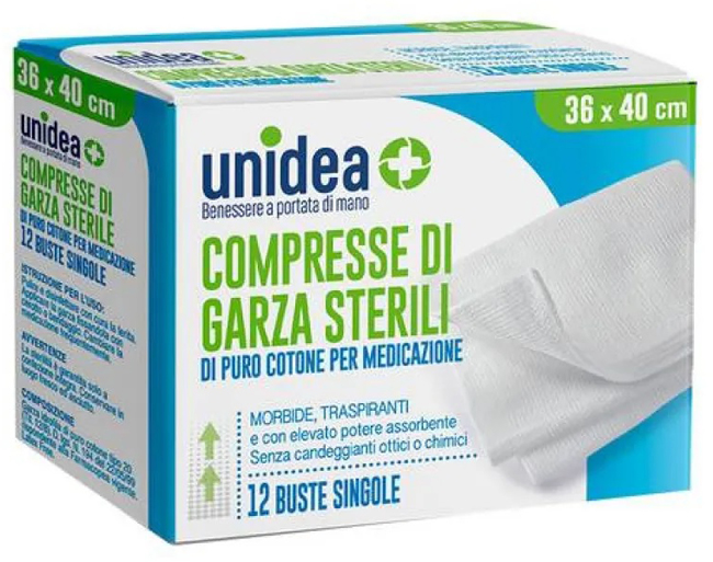 GARZA COMPRESSA UNIDEA COTONE 36 X 40 CM 12 PEZZI - dottorbianchi.it