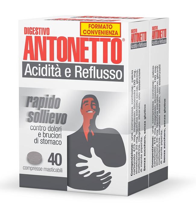 DIGESTIVO ANTONETTO ACIDITA' E REFLUSSO 80 COMPRESSE MASTICABILI 2 ASTUCCI DA 40 COMPRESSE - dottorbianchi.it