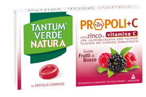 TANTUM VERDE NATURA PROPOLI+C CON ZINCO E VITAMINA C 15 PASTIGLIE GOMMOSE GUSTO FRUTTI DI BOSCO - dottorbianchi.it