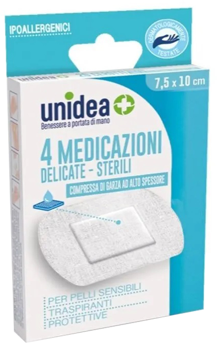 MEDICAZIONE STERILE UNIDEA TESSUTO NON TESSUTTO 7,5 X 10 CM 4 PEZZI - dottorbianchi.it