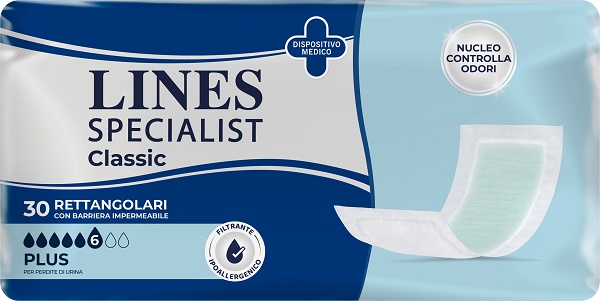 PANNOLONE LINES SPECIALIST CLASSIC RETTANGOLARE CON BARRIERA 30 PEZZI - dottorbianchi.it