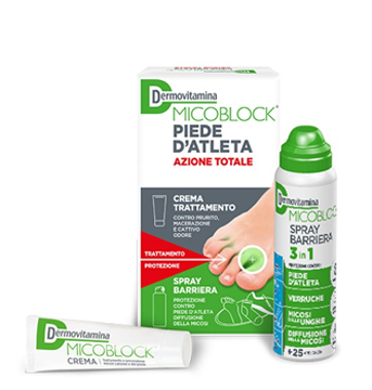 DERMOVITAMINA MICOBLOCK PIEDE D'ATLETA AZIONE TOTALE CREMA 30ML + SPRAY BARRIERA 3 IN 1 100 ML - dottorbianchi.it