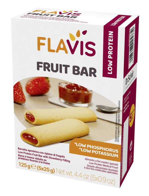 FLAVIS FRUIT BAR BARRETTA APROTEICA CON RIPIENO DI FRAGOLA 5 PEZZI DA 25 G - dottorbianchi.it