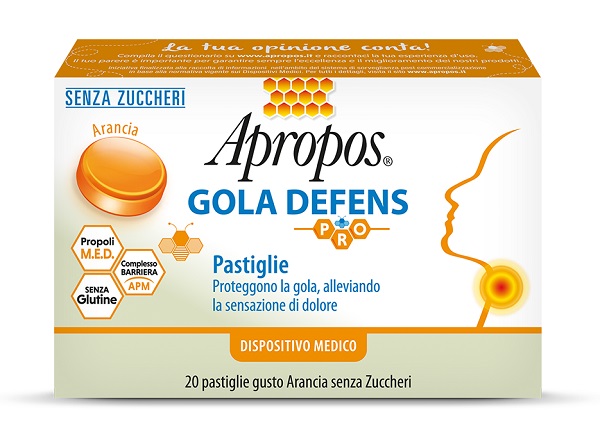 APROPOS GOLA DEFENS PRO 20 PASTIGLIE ARANCIA SENZA ZUCCHERO - dottorbianchi.it