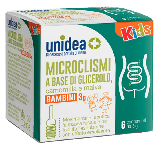 UNIDEA MICROCLISMA PER BAMBINI 3G GLICEROLO CAMOMILLA E MALVA 6 PEZZI - dottorbianchi.it