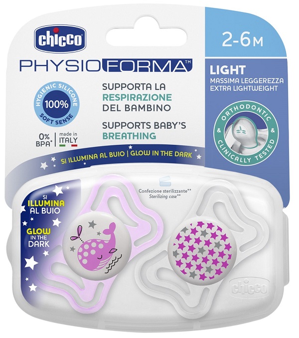 CHICCO SUCCHIETTO LIGHT LUMINOSO SILICONE 2-6 MESI 2 PEZZI - dottorbianchi.it